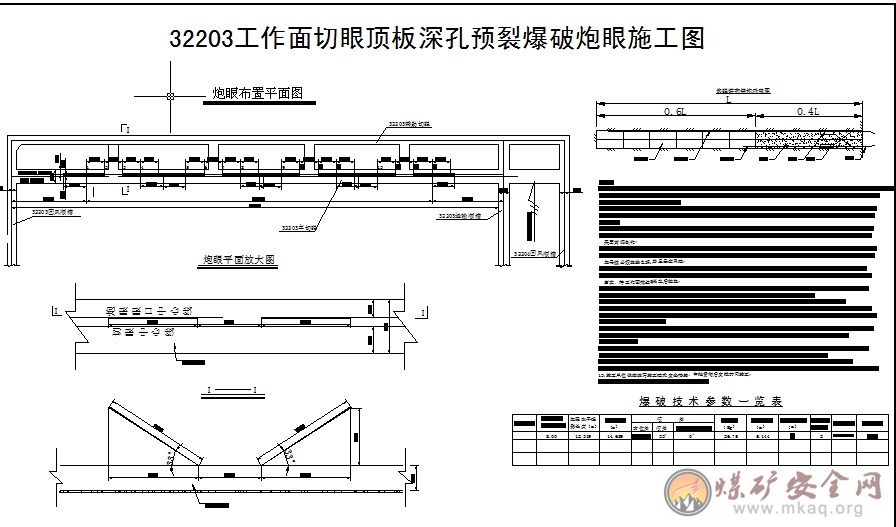 32203工作面切眼頂板深孔預(yù)裂爆破炮眼施工圖