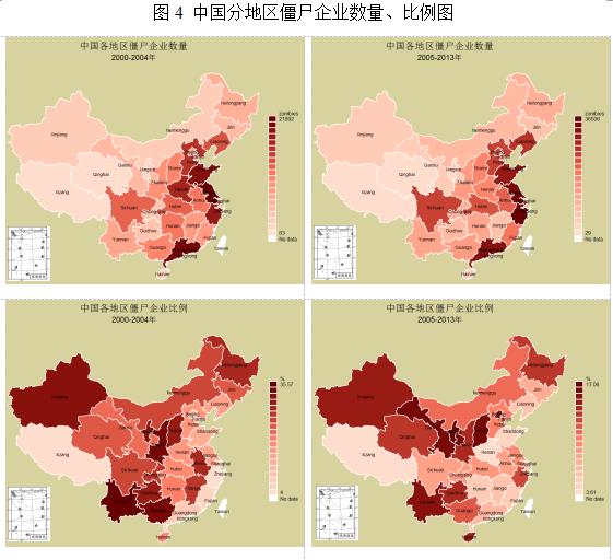 圖4 中國(guó)分地區(qū)僵尸企業(yè)數(shù)量、比例圖