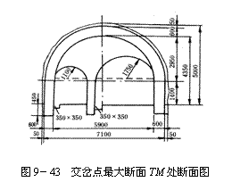 文本框:  
圖9－43  交岔點(diǎn)最大斷面TM處斷面圖
